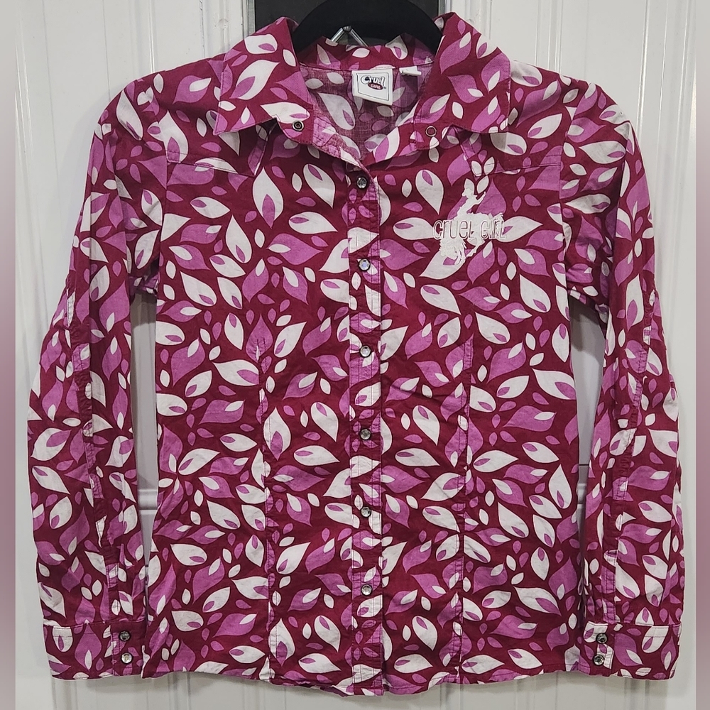 Cruel girl pink white snap front western shirt girl's size XL 12